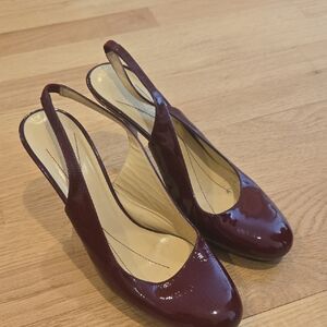 Kate Spade Glossy Maroon Slingback Heels